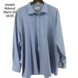 Joseph Abboud Mens Blue White Striped Non-Iron Dress Shirt Regular Fit 20 34/35